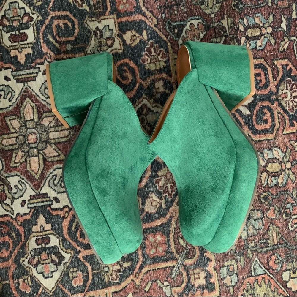 Green suede clogs